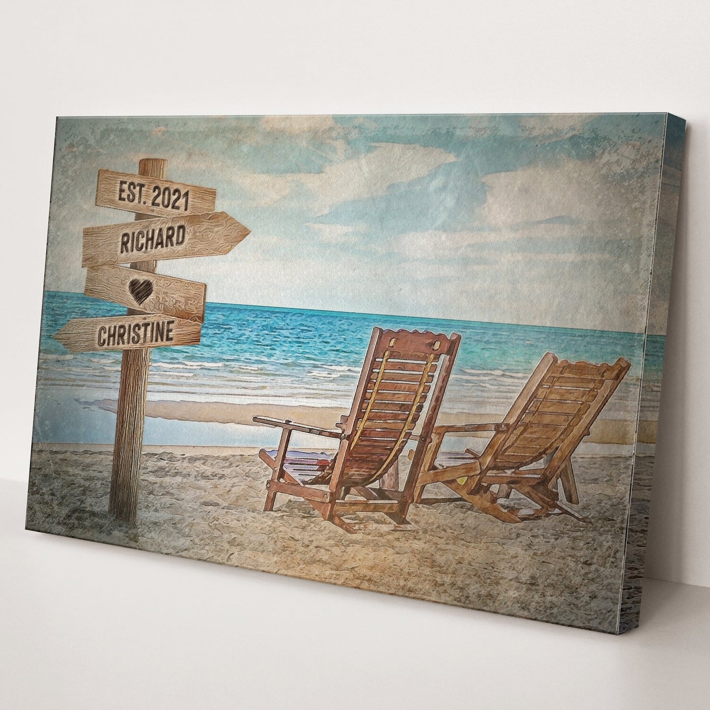 Beach Couple Names Personalized Canvas Sign