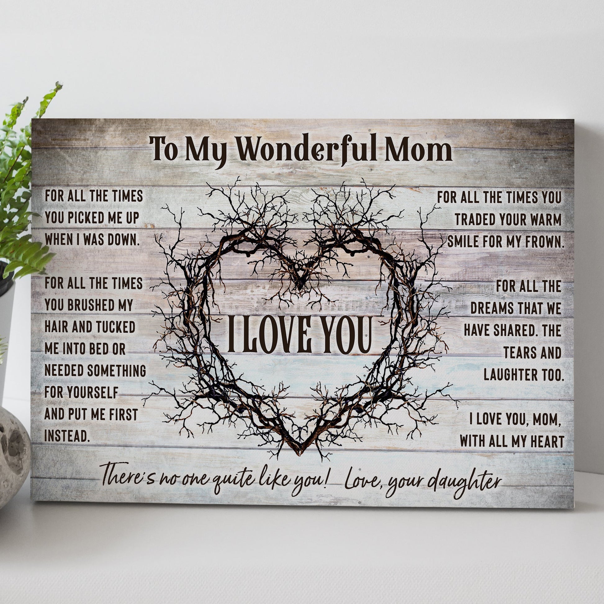 Personalized To My Wonderful Mom Mother's Day canvas sign with heartfelt message