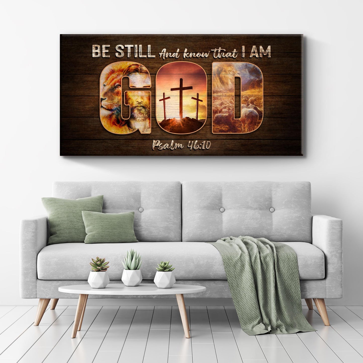 Psalm 46:10 Be Still And Know faith canvas sign in rustic lettering