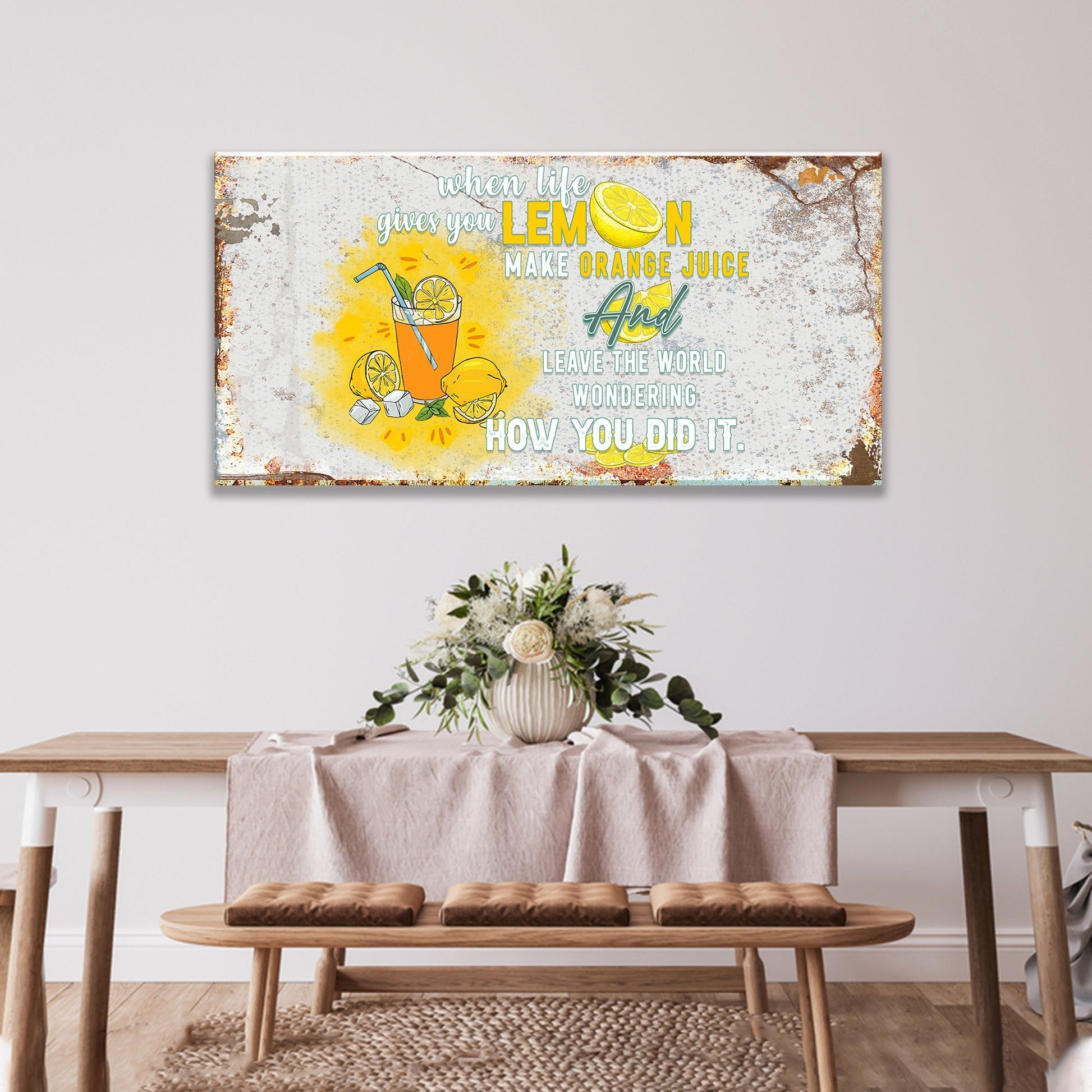 When Life Gives You Lemons canvas sign with rustic word art and lemon styling