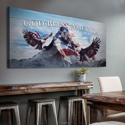 God Bless America patriotic rustic word-art canvas sign ready to hang