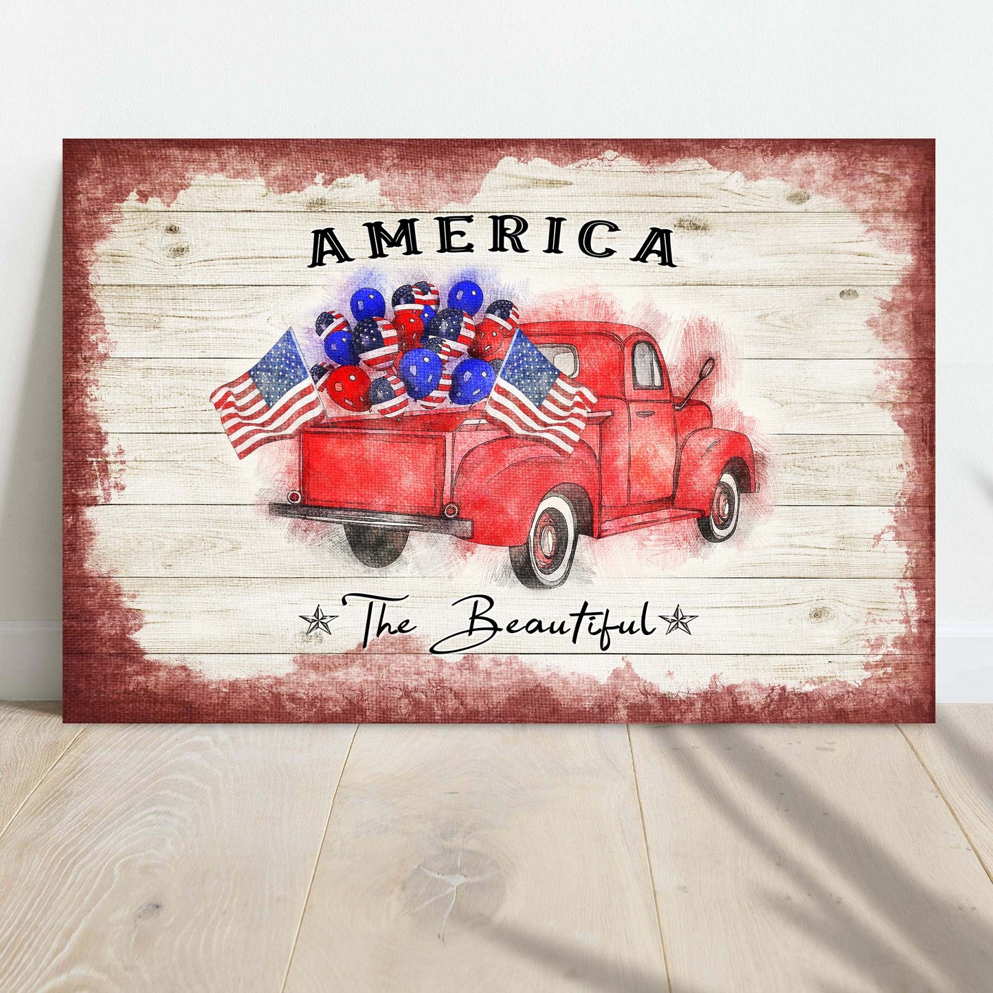 America The Beautiful patriotic rustic word-art canvas sign
