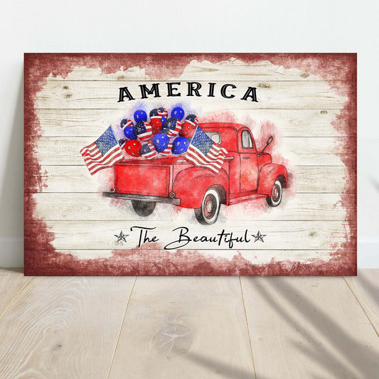 America The Beautiful patriotic rustic word-art canvas sign