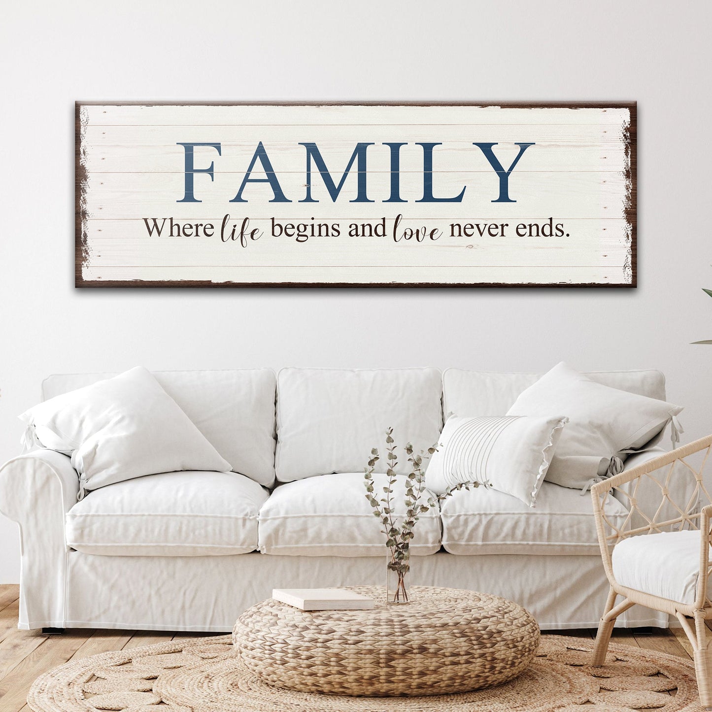 8 powerful words family canvas sign with rustic word art of family values