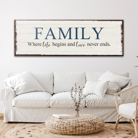 8 powerful words family canvas sign with rustic word art of family values