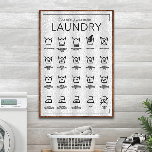 Personalized laundry symbols canvas sign with family name, ready to hang