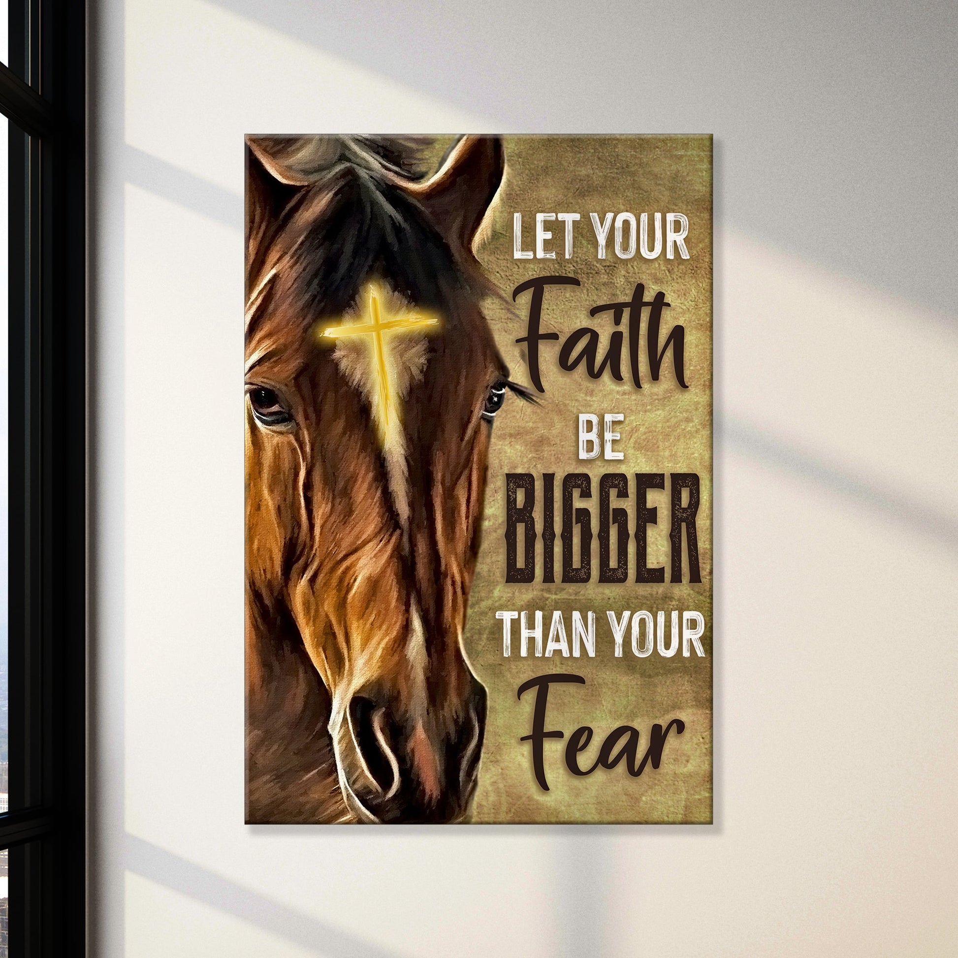 Christian horse painting faith canvas sign with rustic lettering