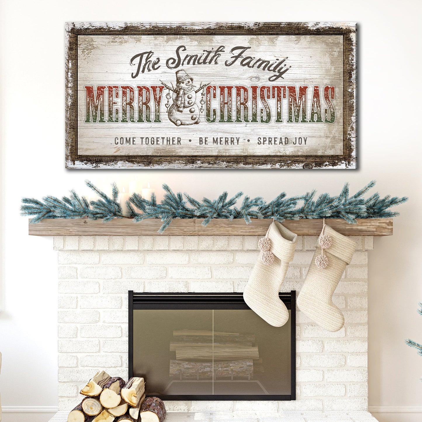 Merry Christmas rustic word-art holiday canvas sign ready to hang