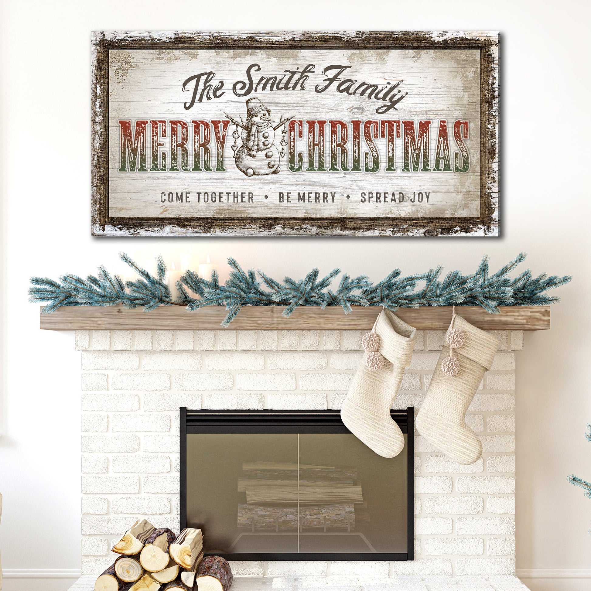 Merry Christmas rustic word-art holiday canvas sign ready to hang