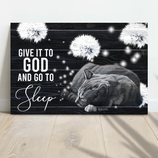 Give It To God And Go To Sleep faith canvas sign with calming rustic lettering