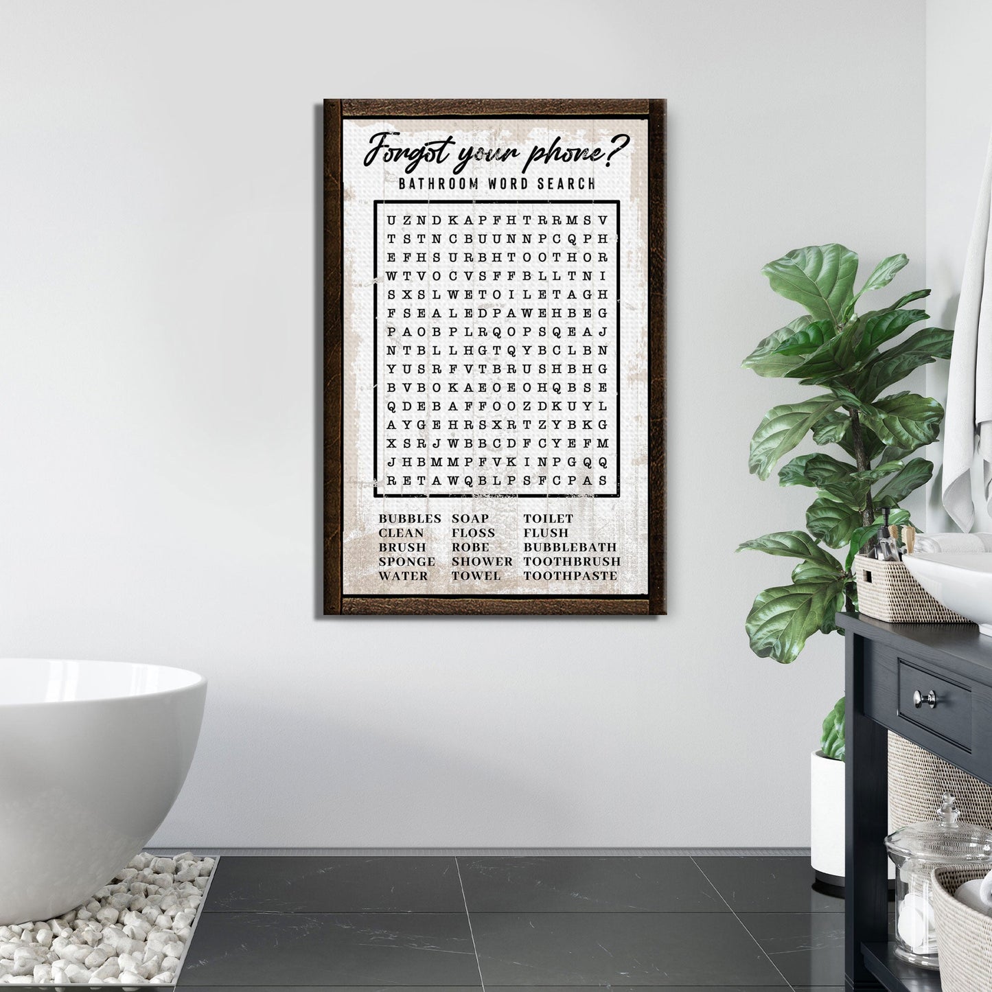 Bathroom Word Search Canvas Sign