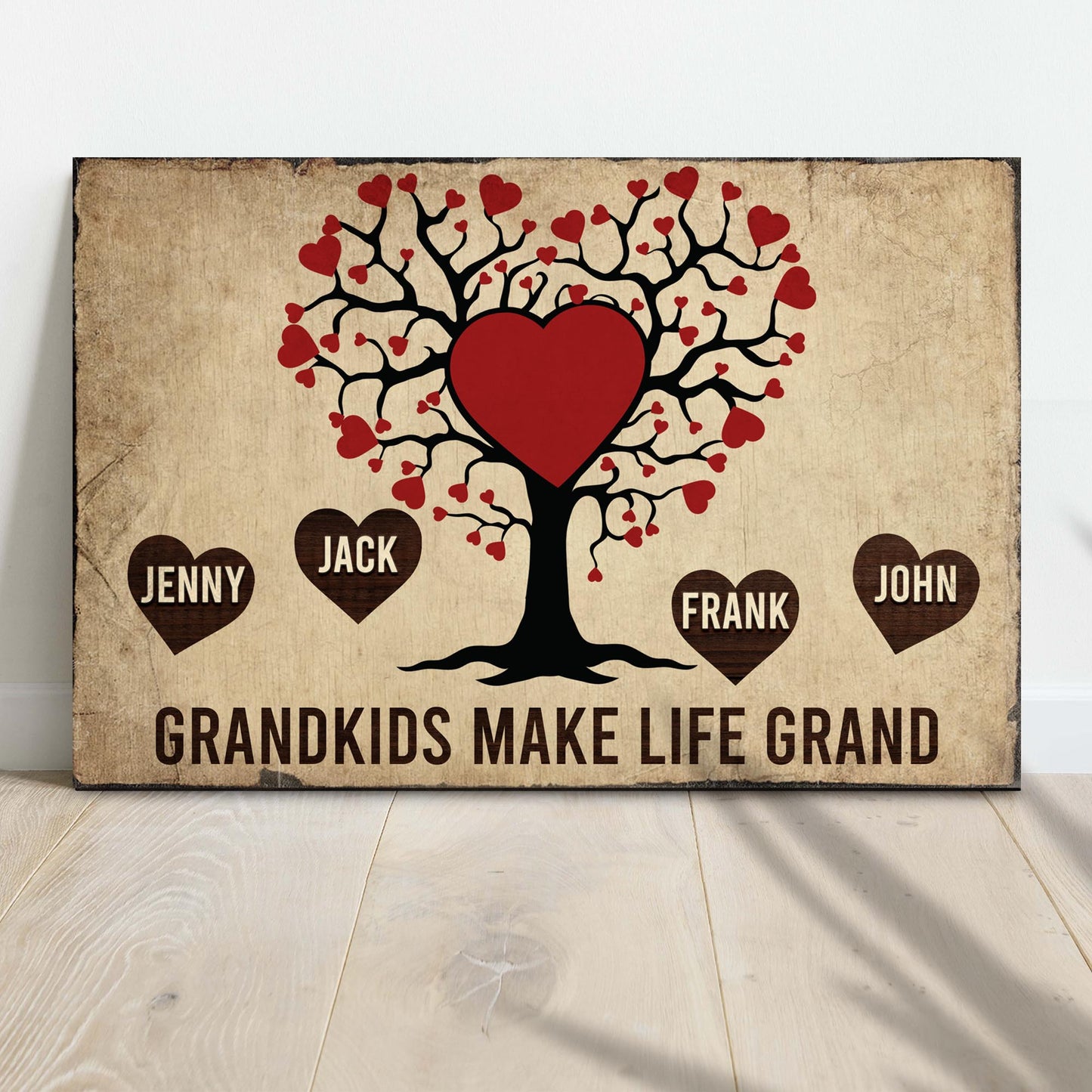 Personalized Grandkids Make Life Grand family canvas sign with grandchildren names