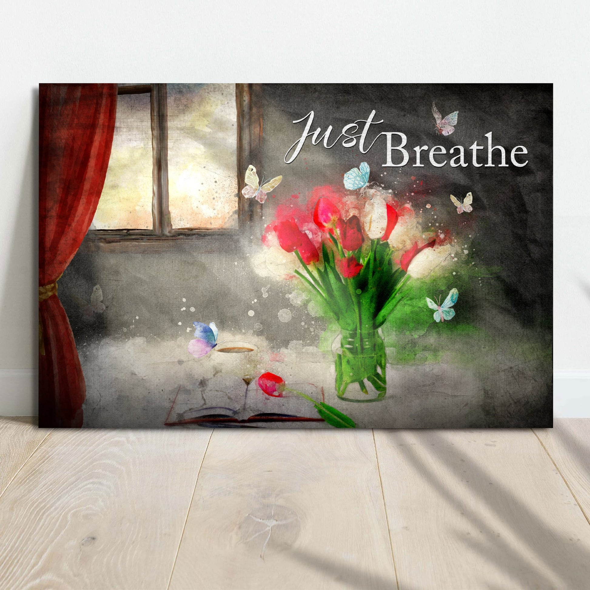 Just Breathe motivational canvas sign