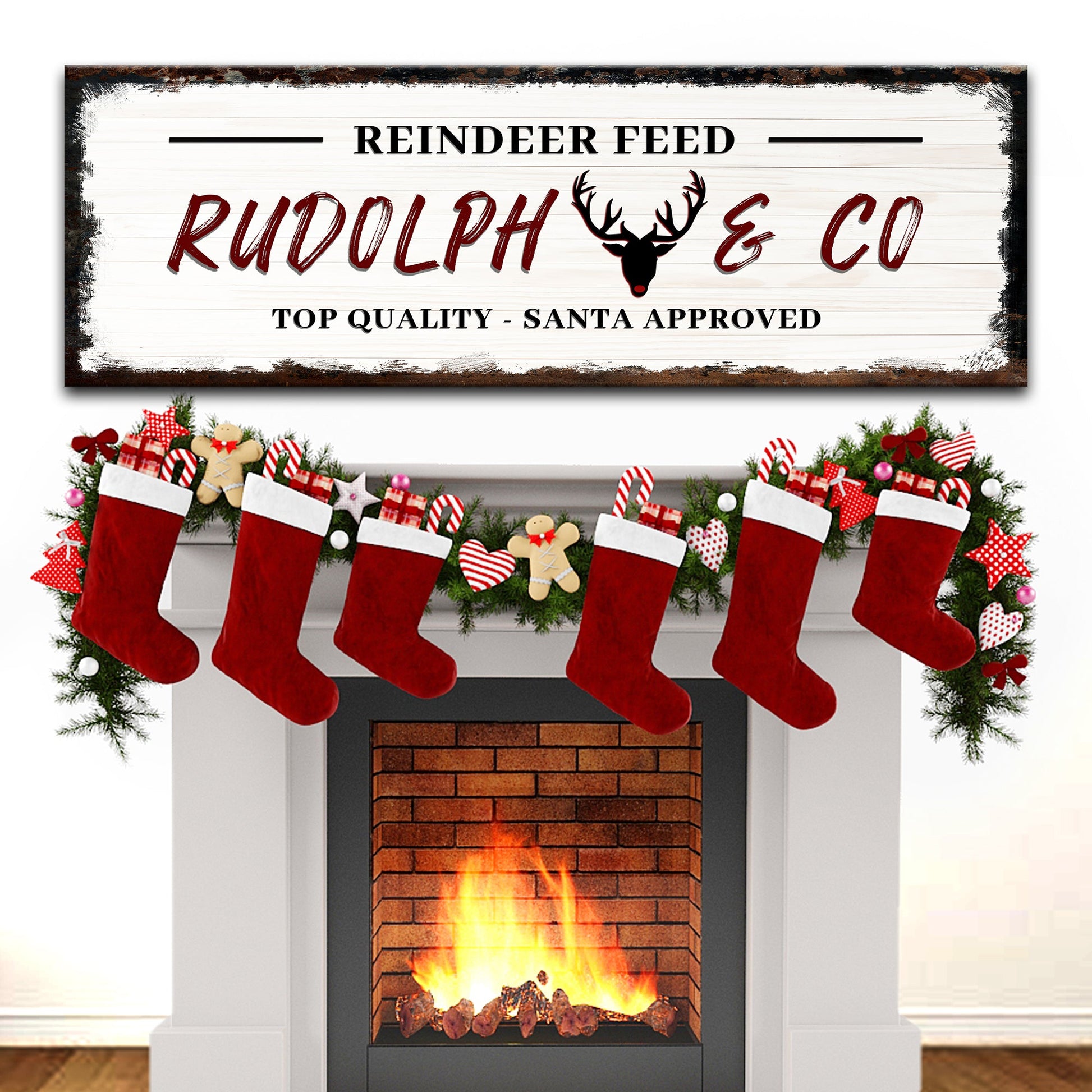Rudolph And Co Christmas rustic word-art canvas sign