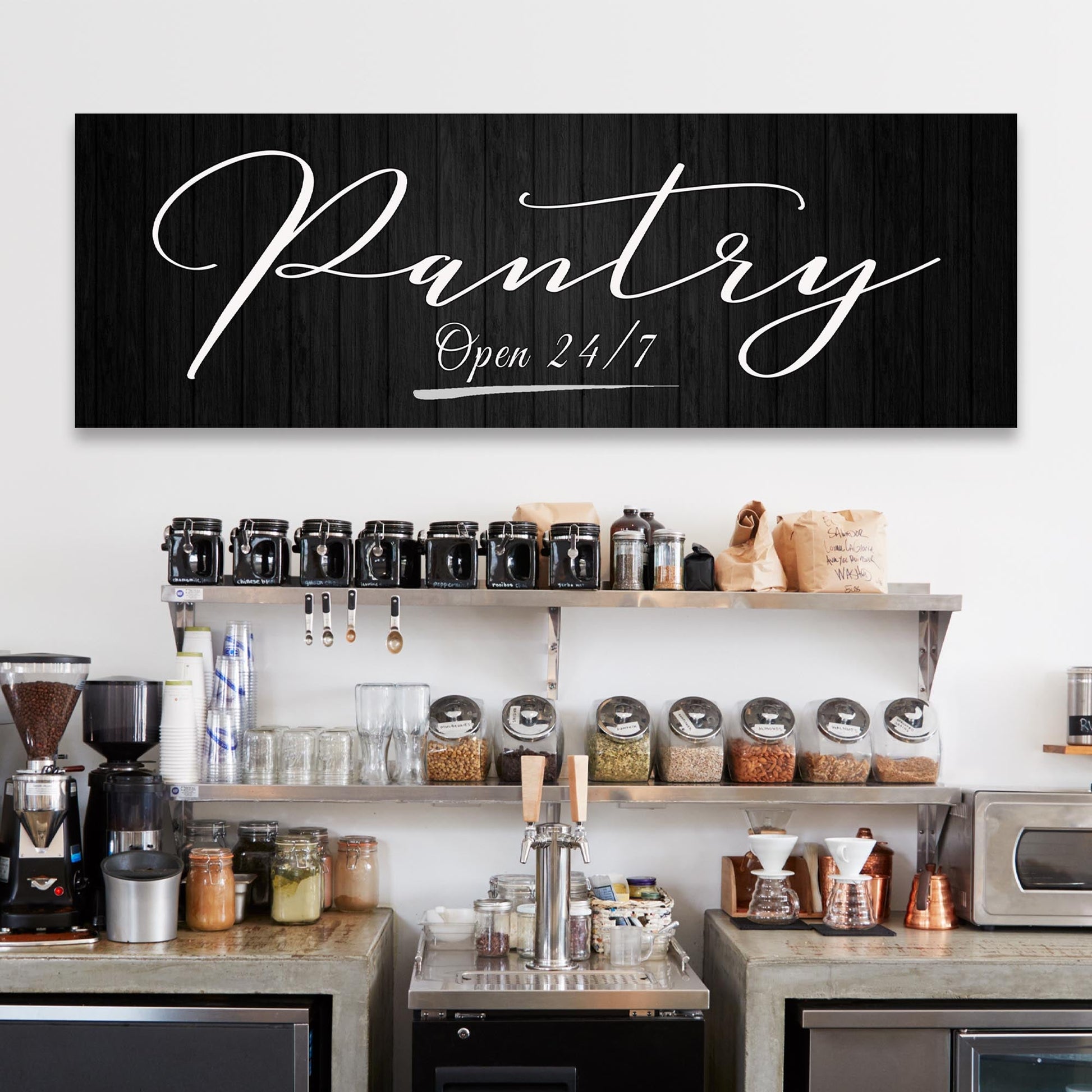 Personalized Pantry Open 24/7 rustic kitchen canvas sign