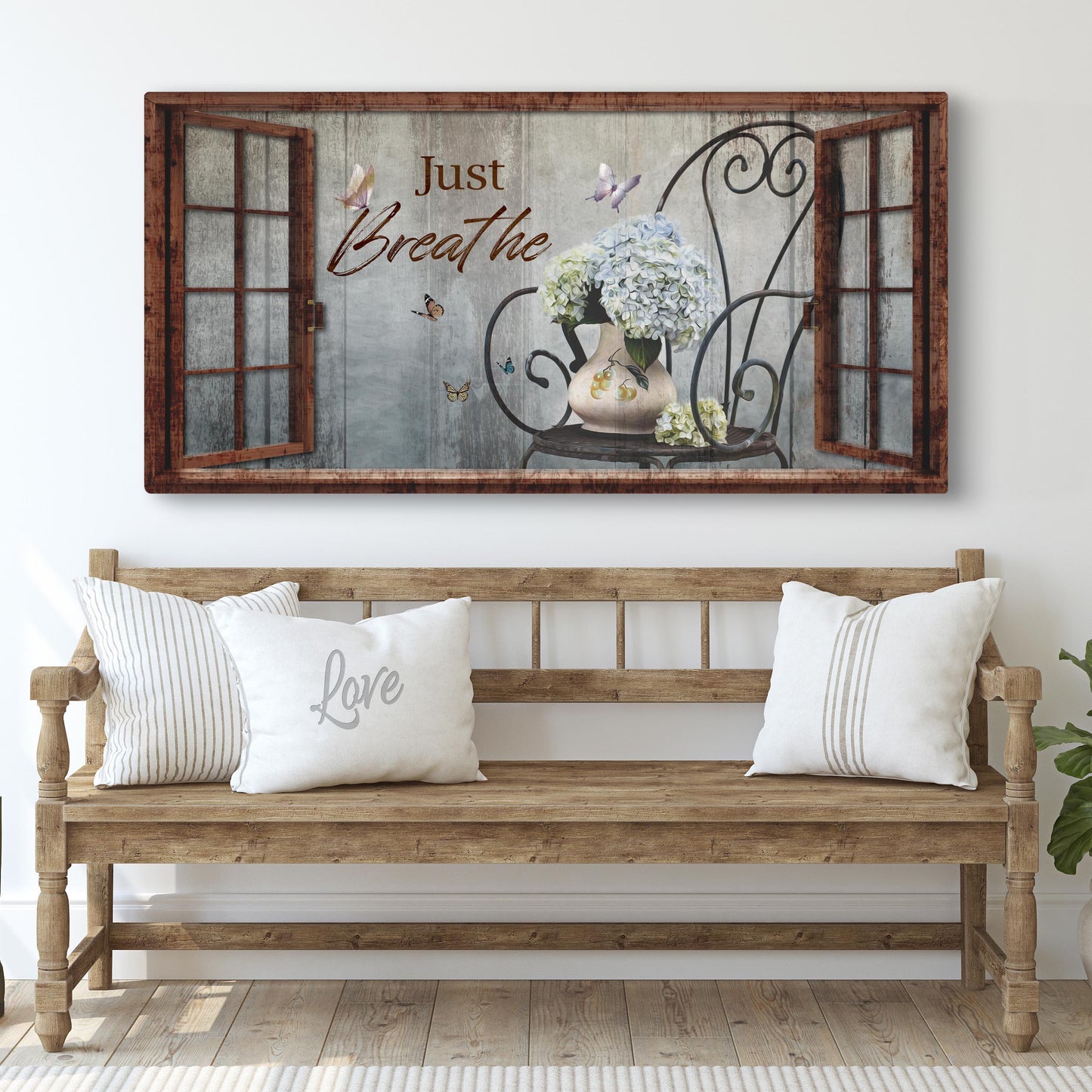Just Breathe floral canvas wall art with sunflowers - gallery wrapped made in USA