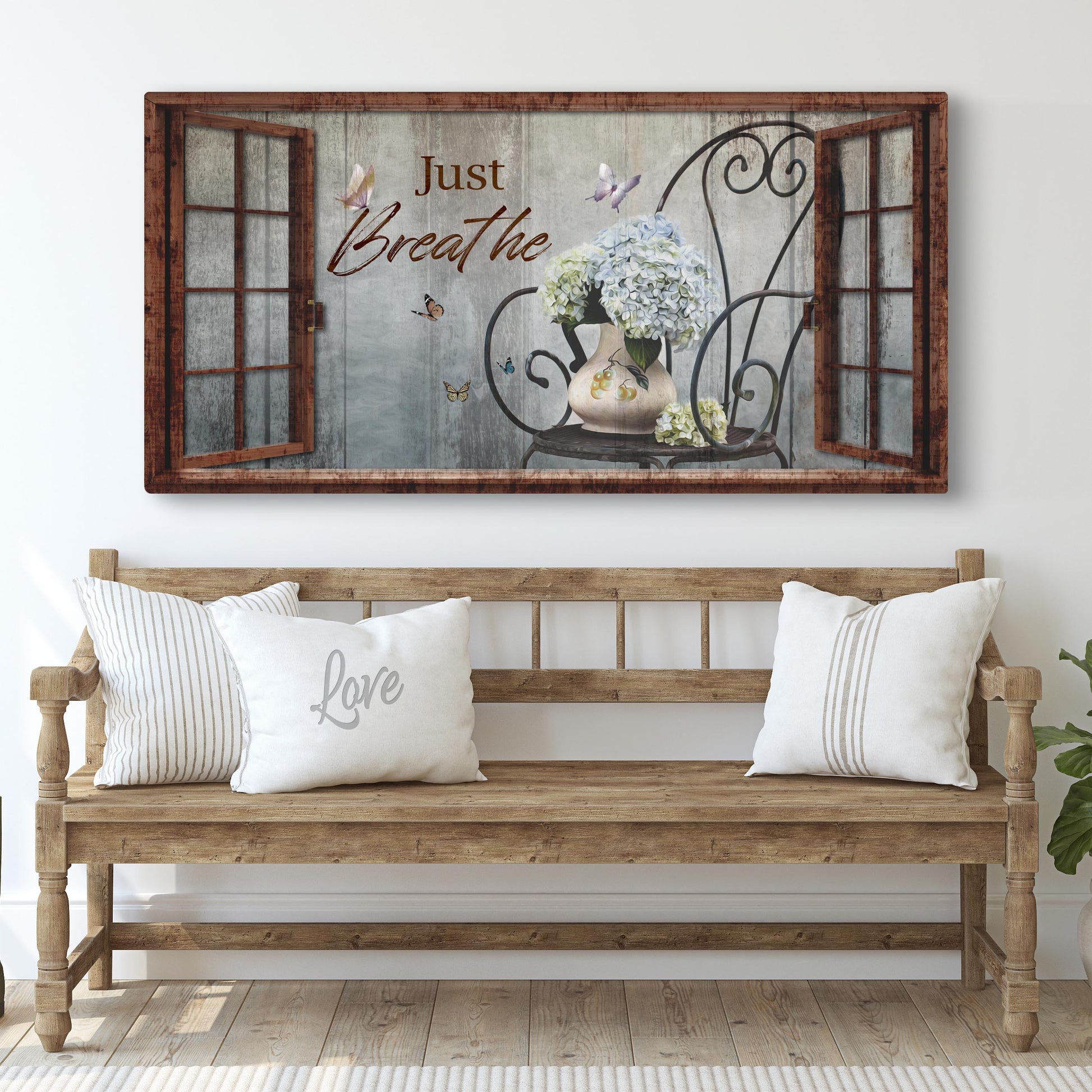 Just Breathe floral canvas wall art with sunflowers - gallery wrapped made in USA