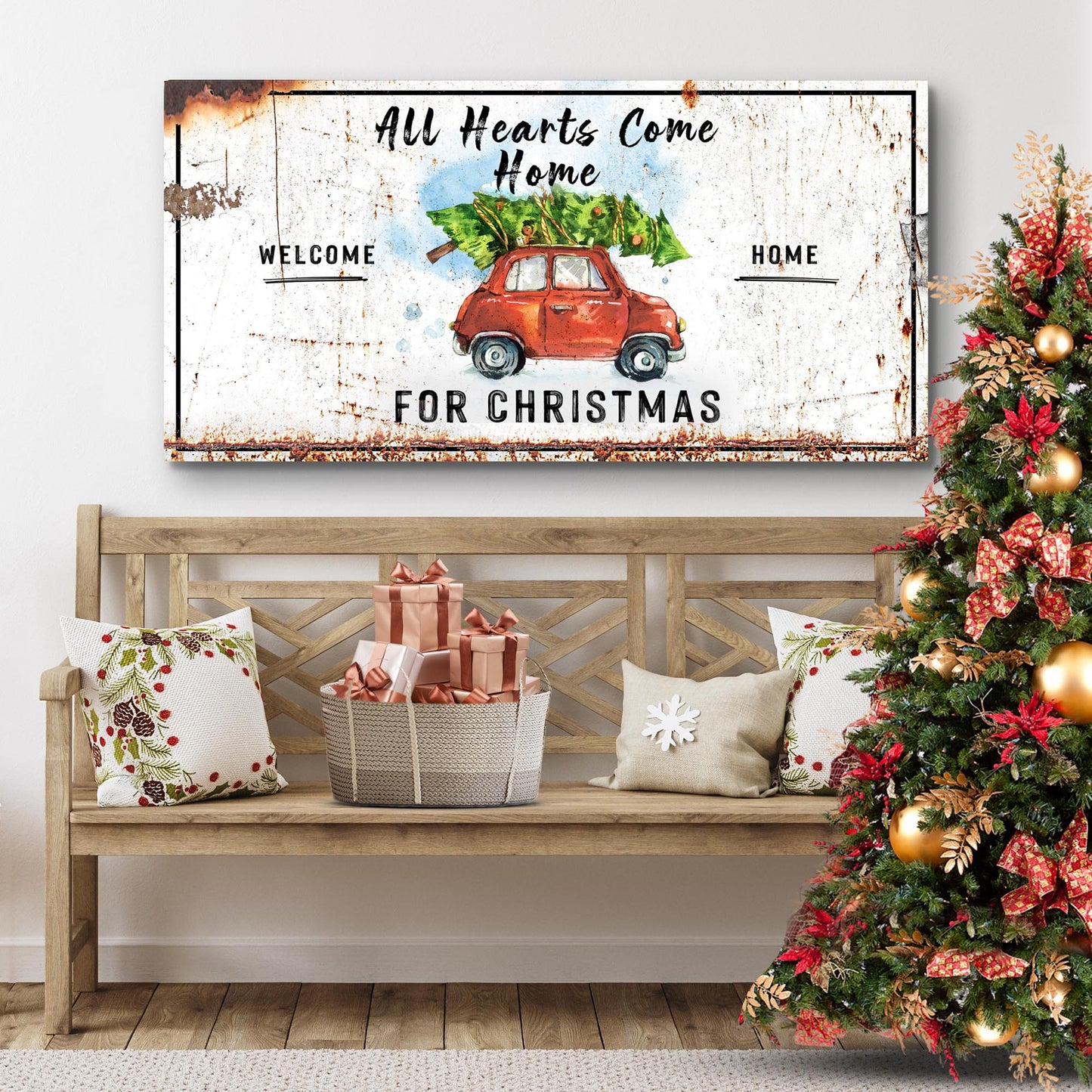 All Hearts Come Home For Christmas Canvas Sign