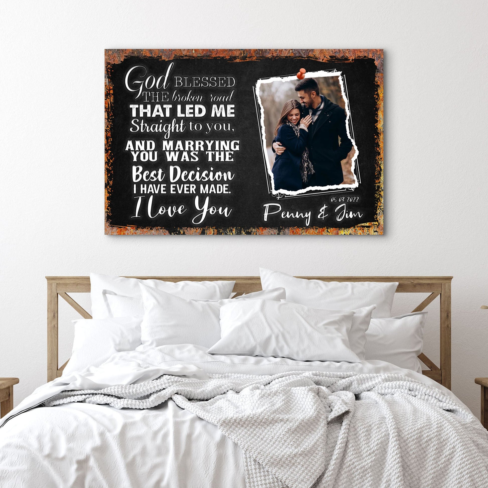 God Bless The Broken Road That Led Me To You rustic faith canvas sign
