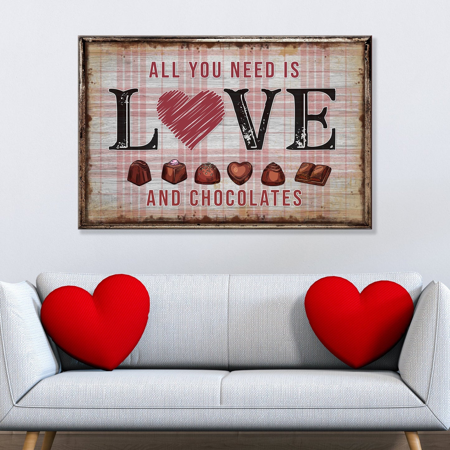 Personalized Valentine's Day couple canvas sign with names and date in rustic lettering