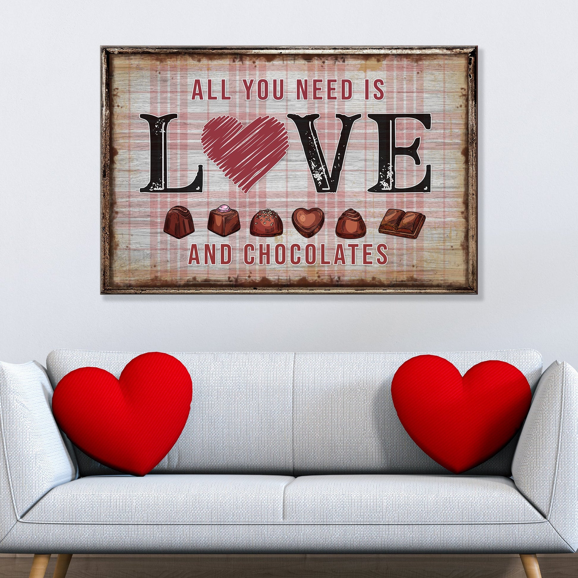 Personalized Valentine's Day couple canvas sign with names and date in rustic lettering