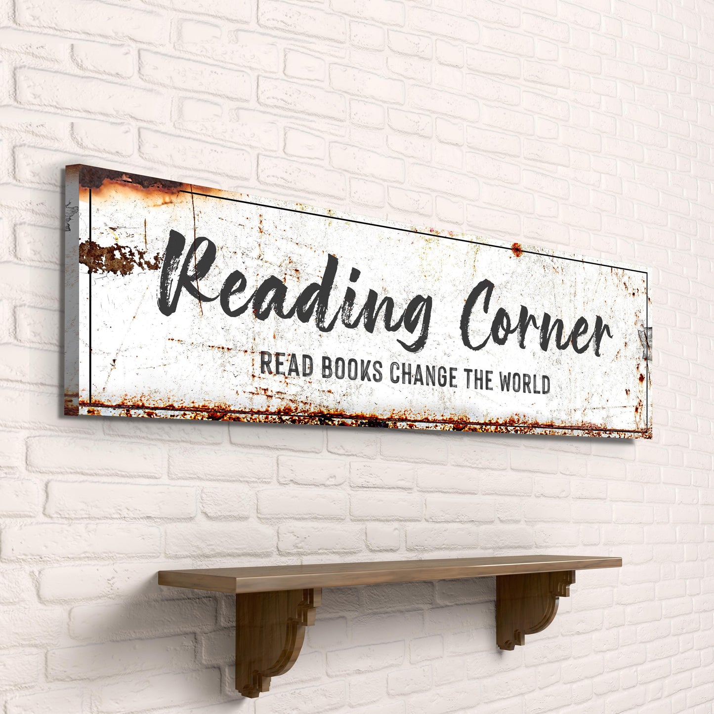 Personalized reading corner canvas sign for a book nook, ready to hang