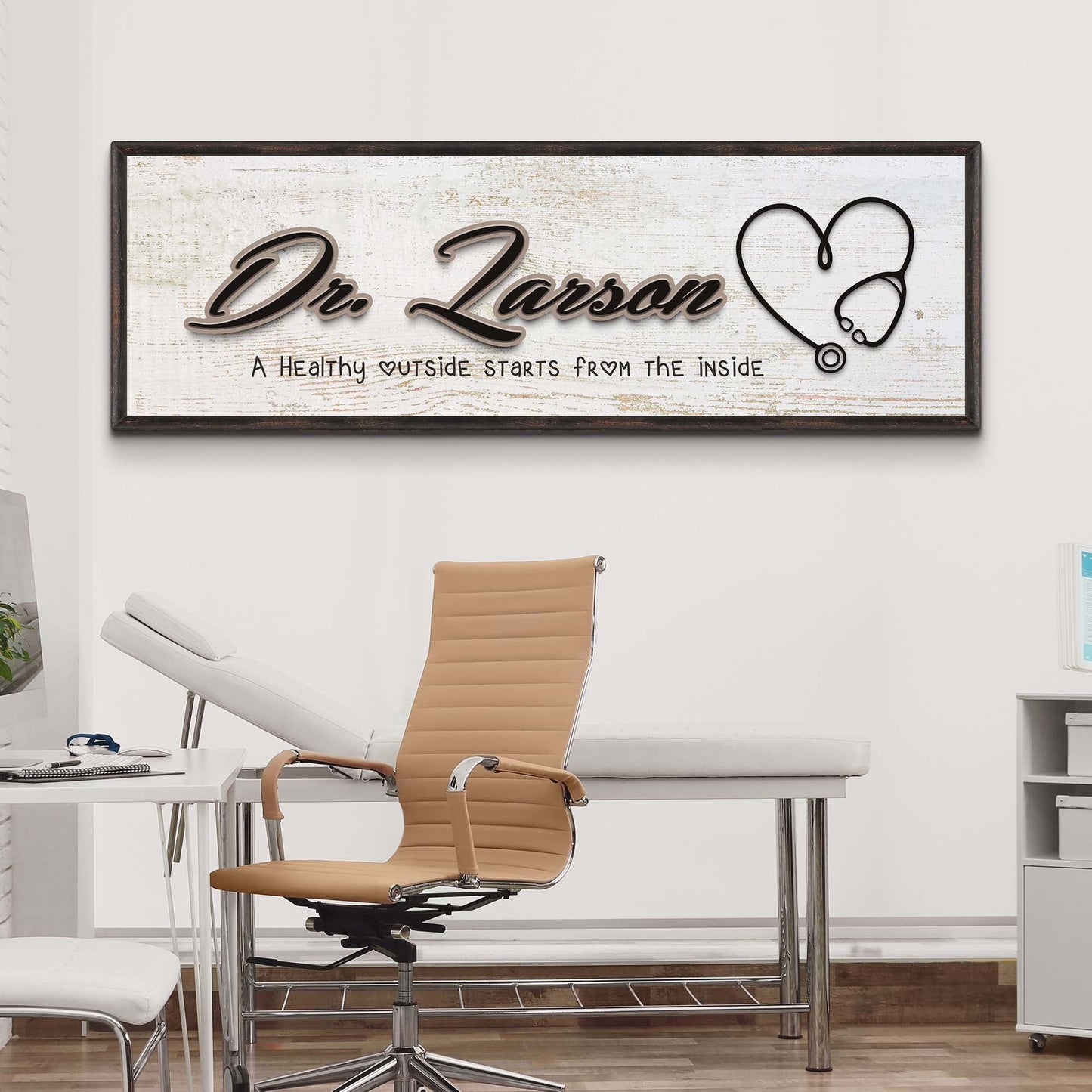 Personalized doctor name canvas sign for an office, ready to hang
