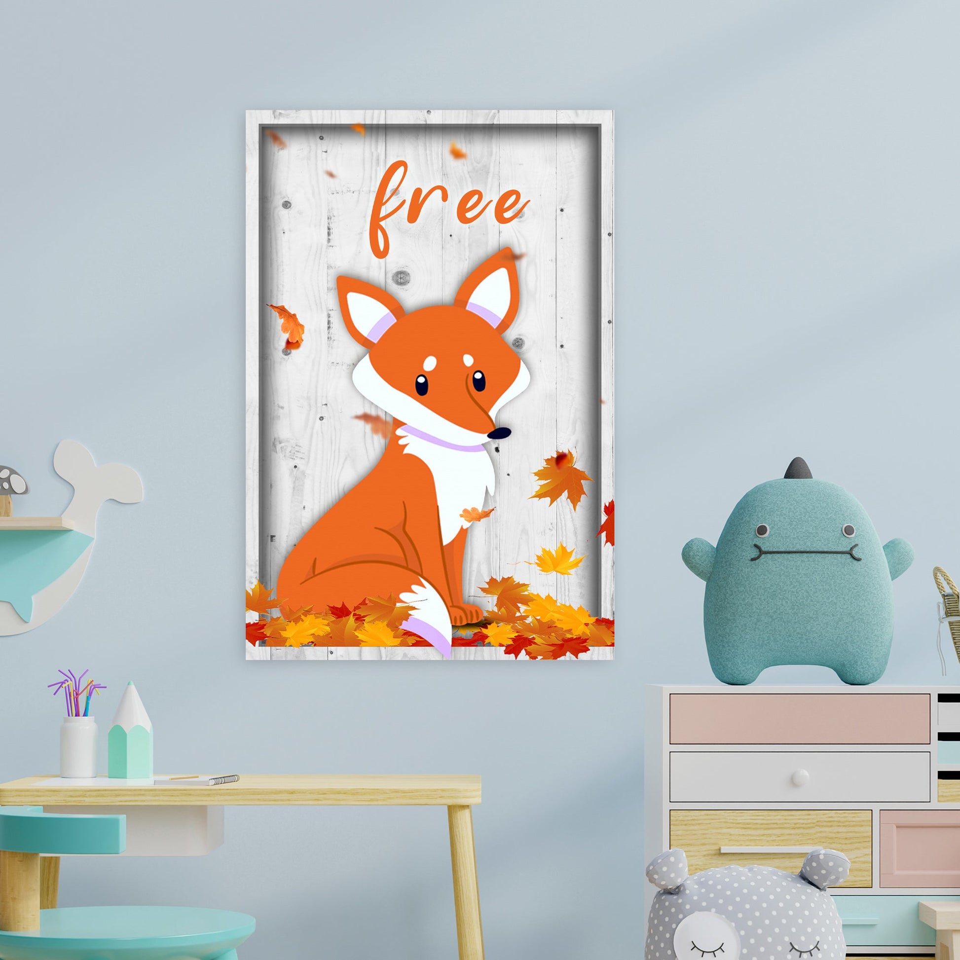 Adorable rustic fox canvas wall art for nursery or kids room
