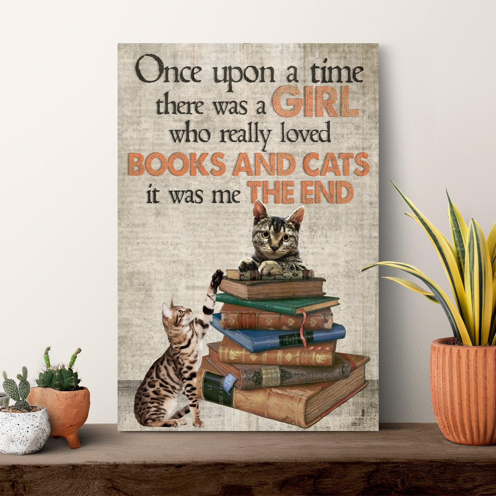 A Girl Who Loved Books And Cats rustic word art canvas sign