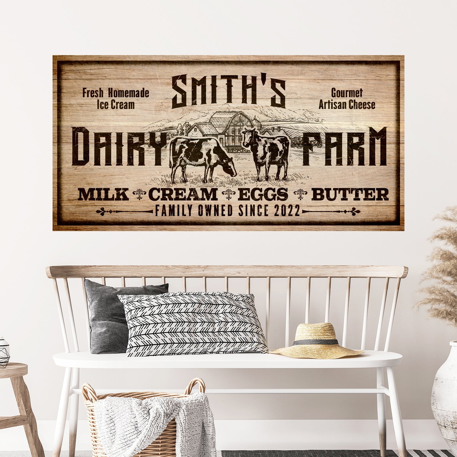 Personalized dairy farm rustic word-art canvas sign