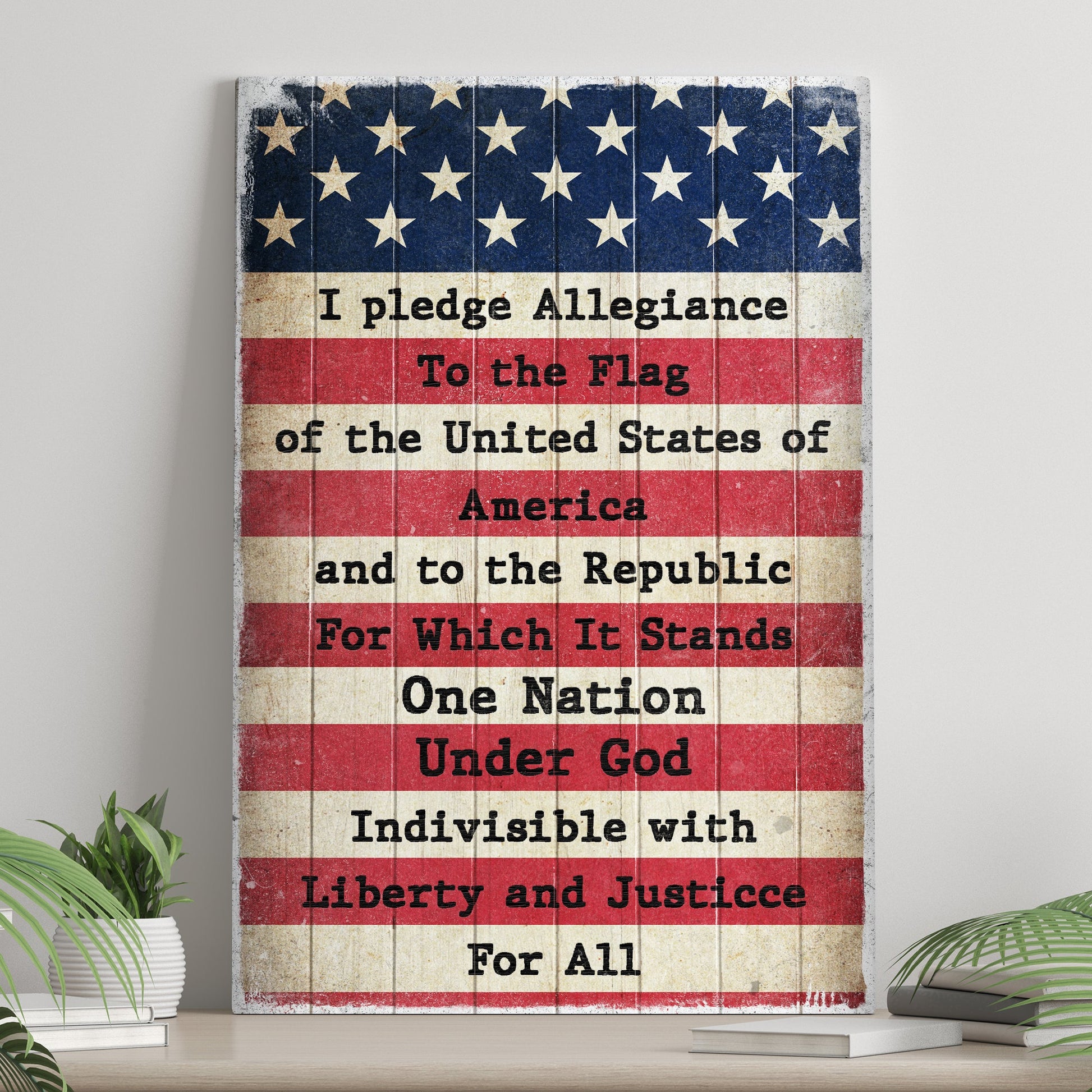 America Pledge Allegiance patriotic rustic word-art canvas sign