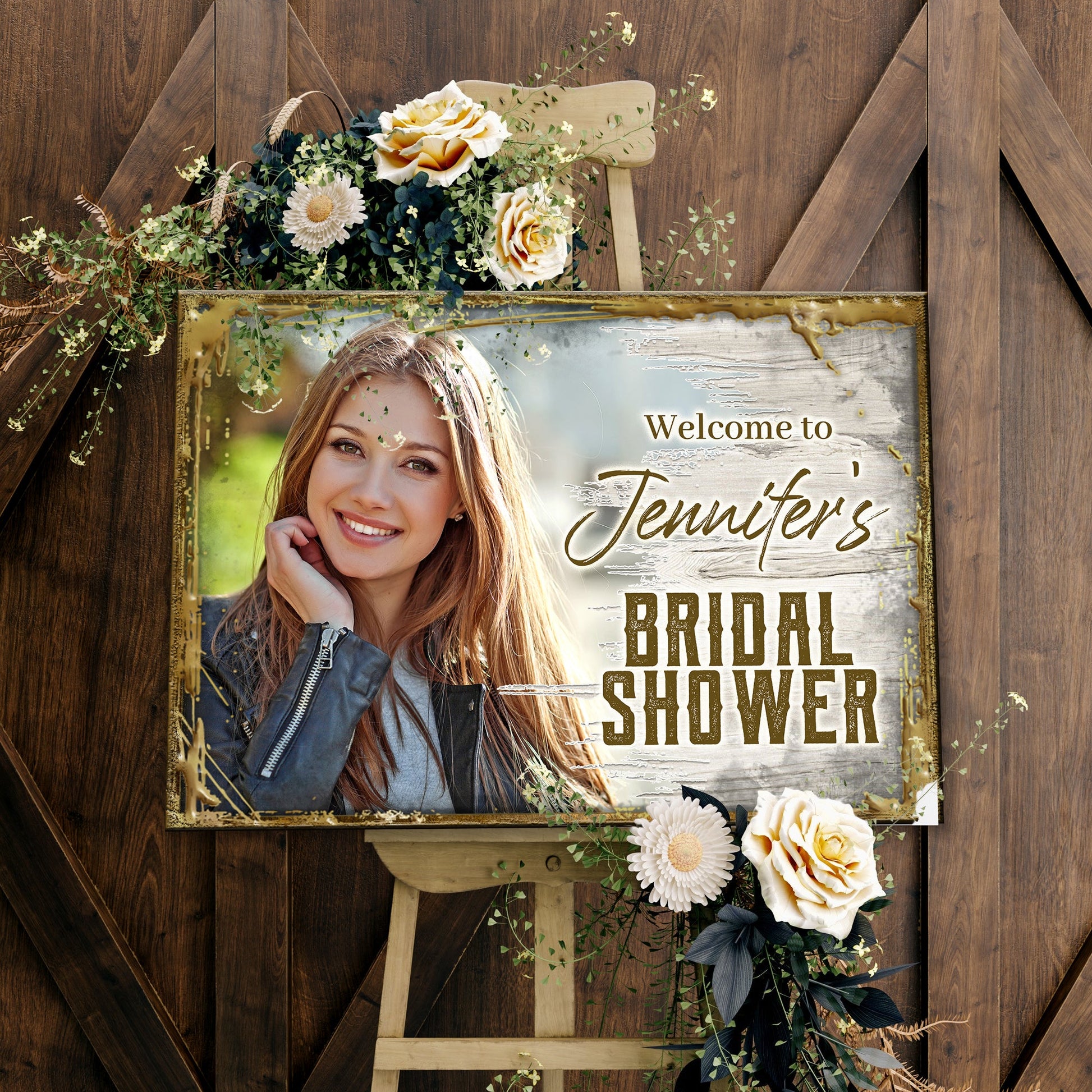 Personalized Welcome To The Bridal Shower rustic word-art canvas sign