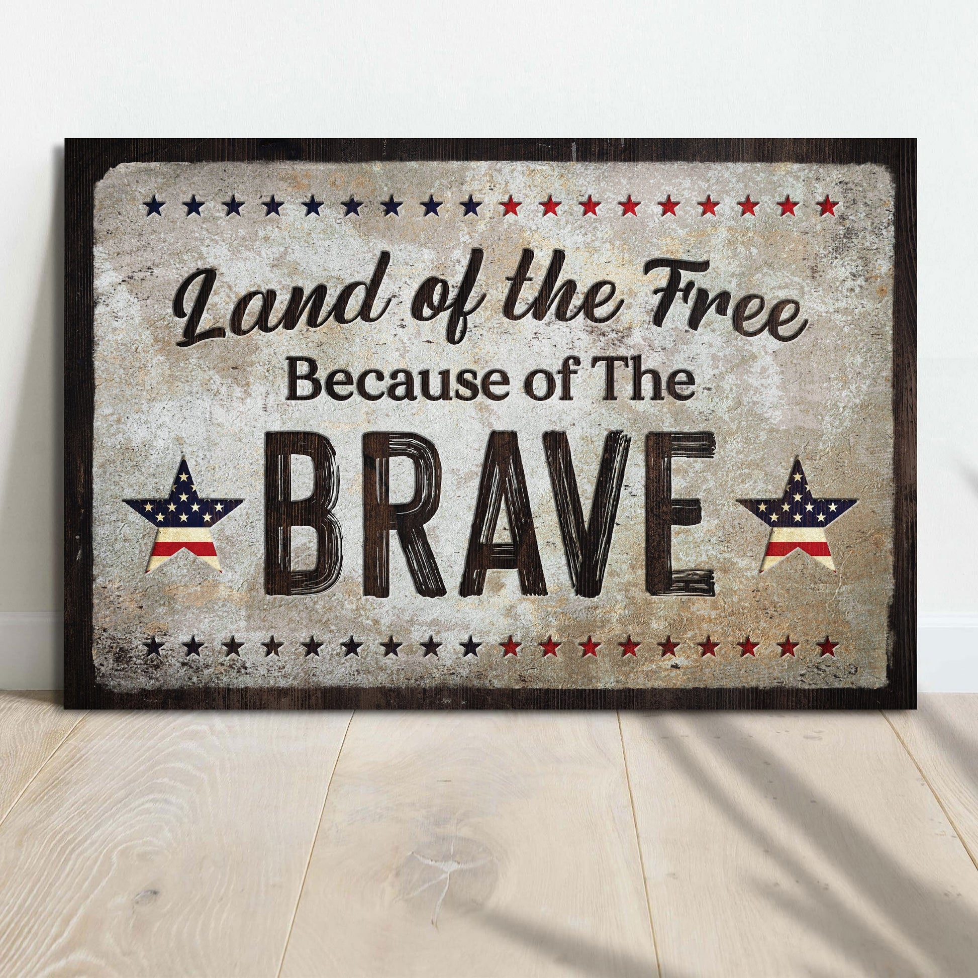 Land Of The Free Because Of The Brave patriotic word-art canvas wall sign