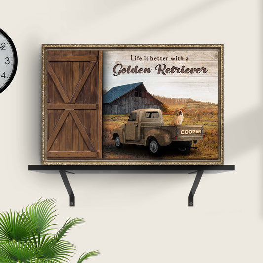 Life Is Better With A Golden Retriever rustic word art canvas sign