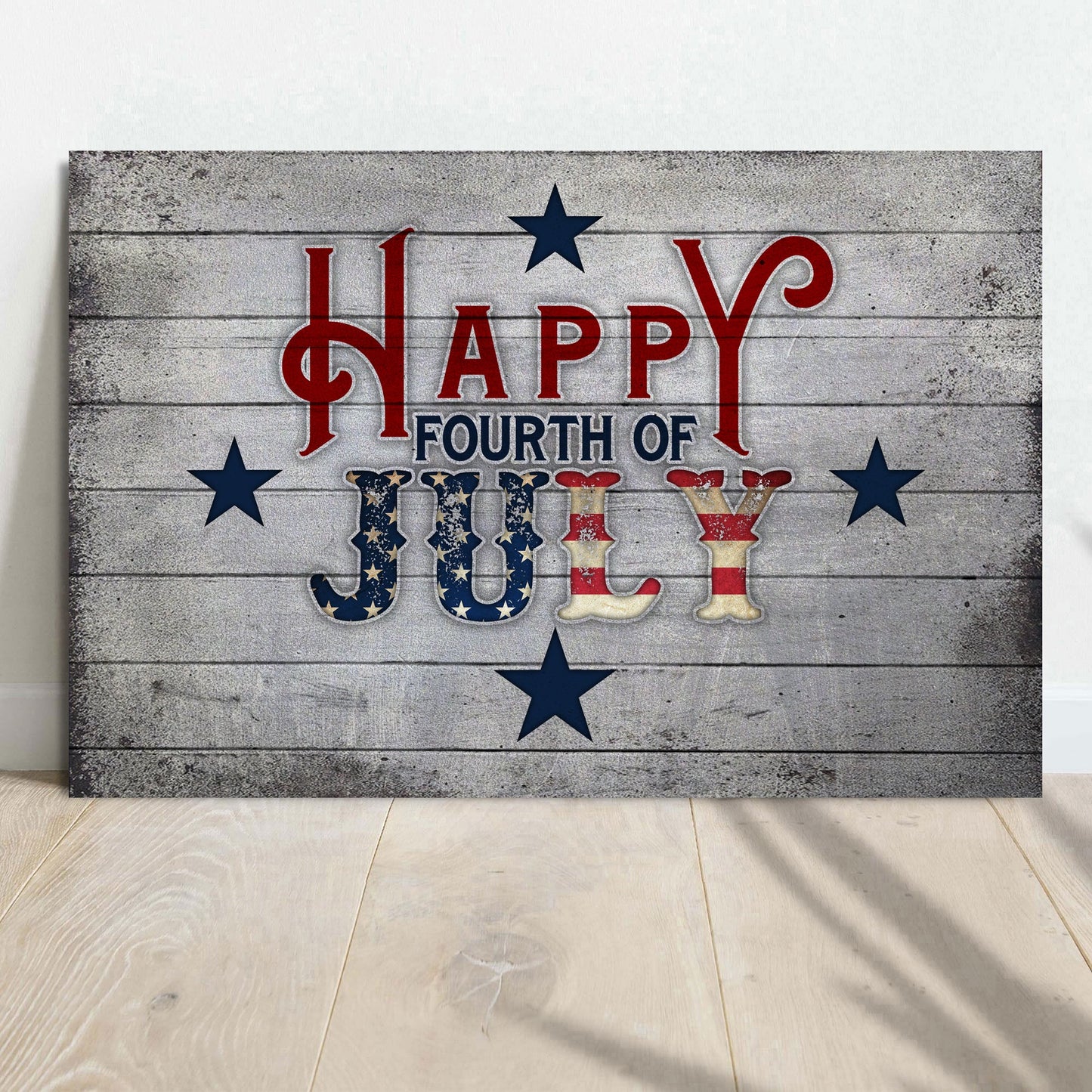 Happy Fourth Of July patriotic rustic word-art canvas sign