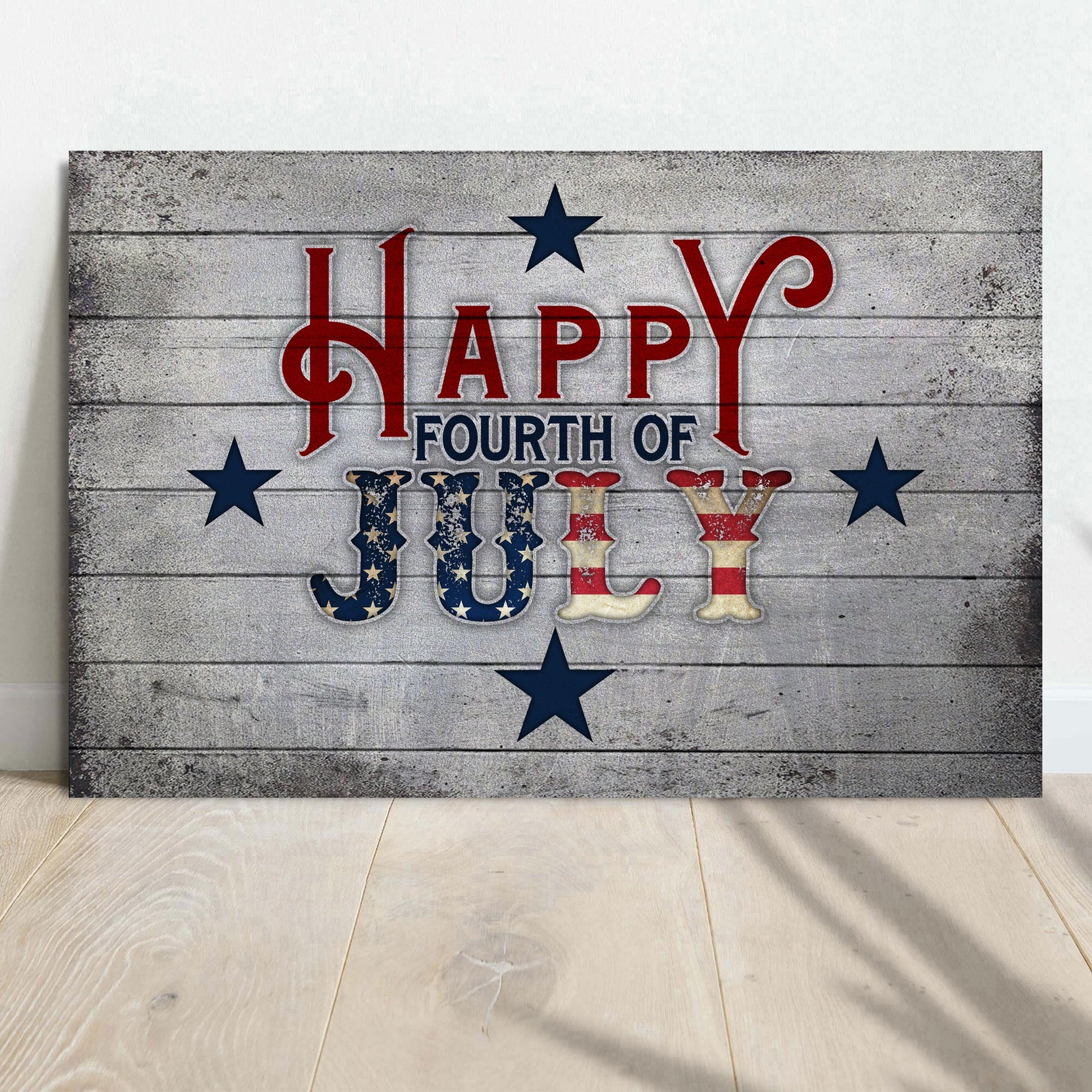 Happy Fourth Of July patriotic rustic word-art canvas sign