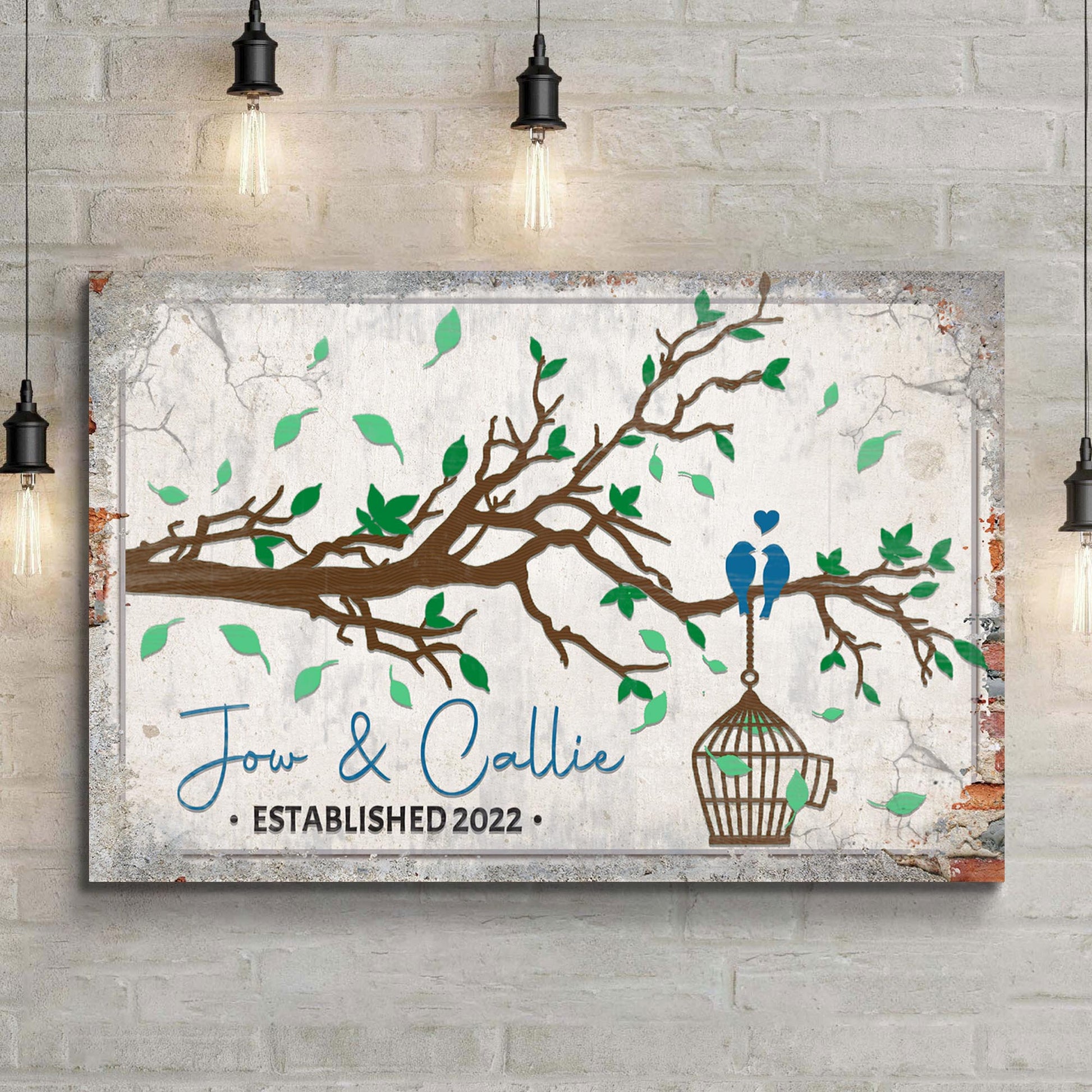 Love birds personalized couple canvas sign with names and date in rustic word-art style