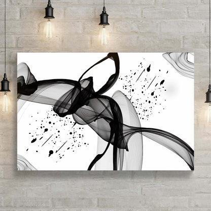 Minimalist black abstract canvas wall art with clean geometric shapes, ready to hang