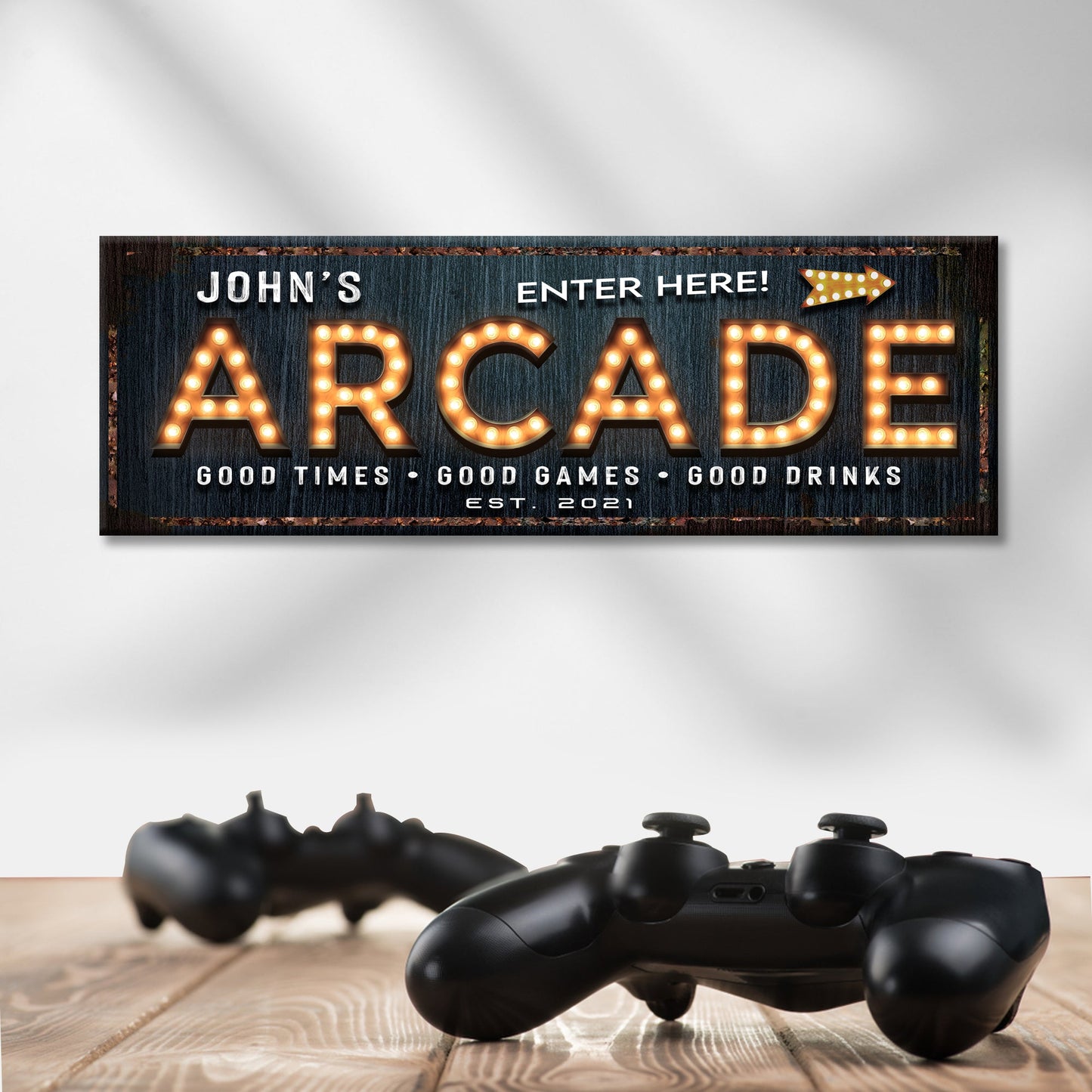Arcade Enter Here Personalized Canvas Sign