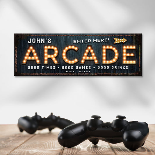 Arcade Enter Here Personalized Canvas Sign