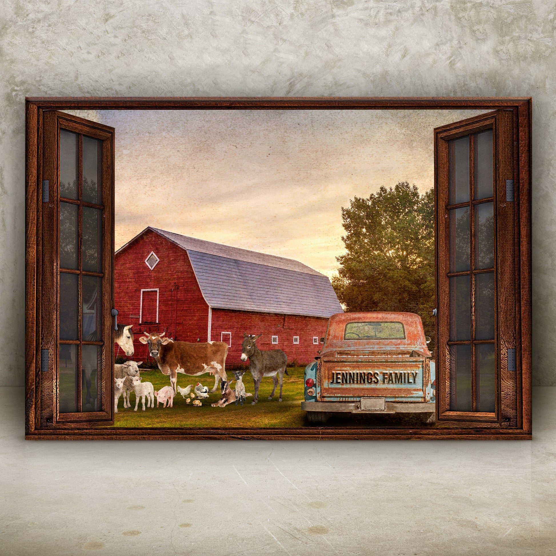 Personalized family farmhouse canvas sign with name and date