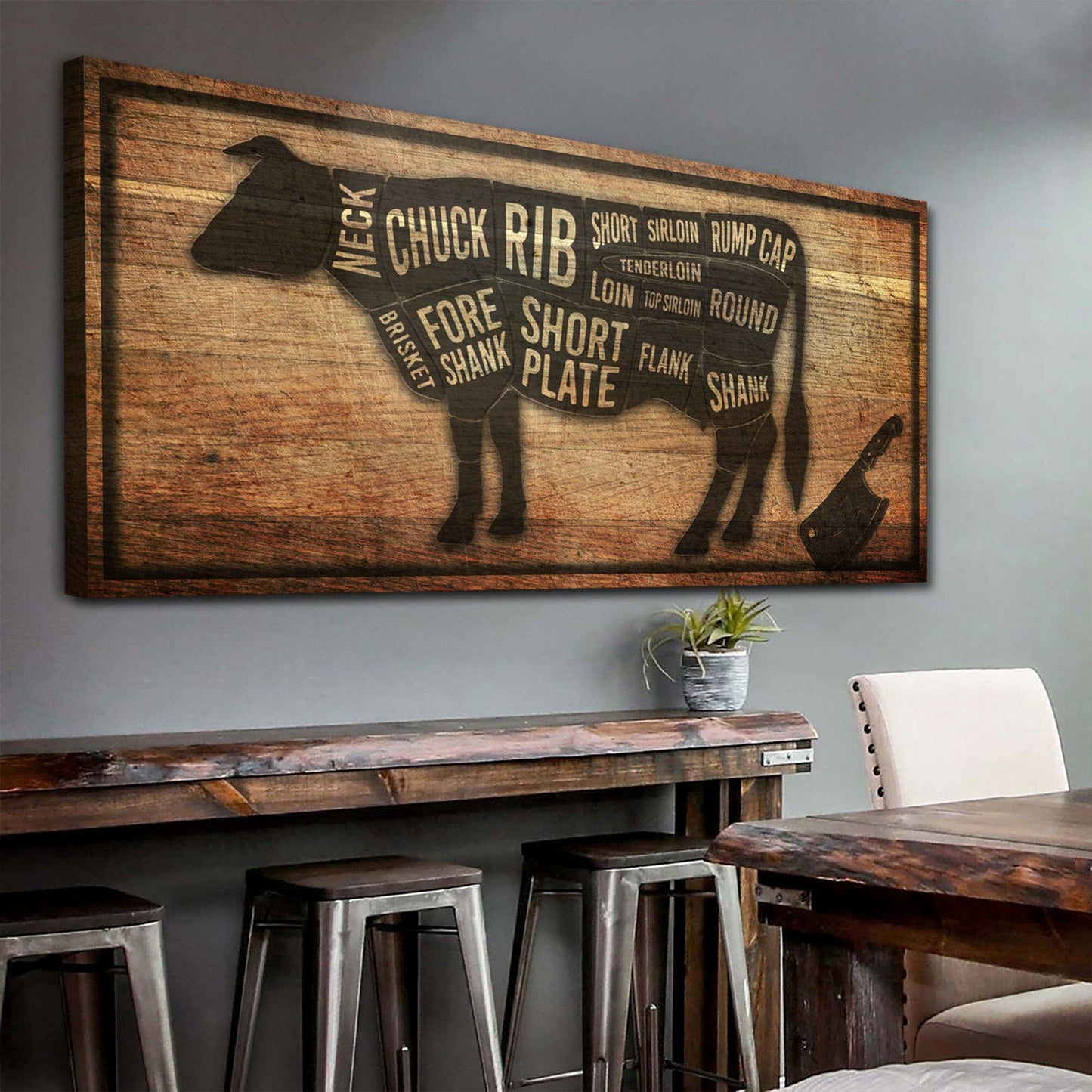 Cow Butcher Kitchen Canvas Sign II