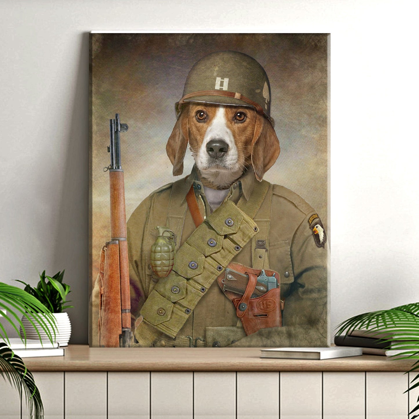 Beagle Military Dog Pet Portrait Canvas Sign
