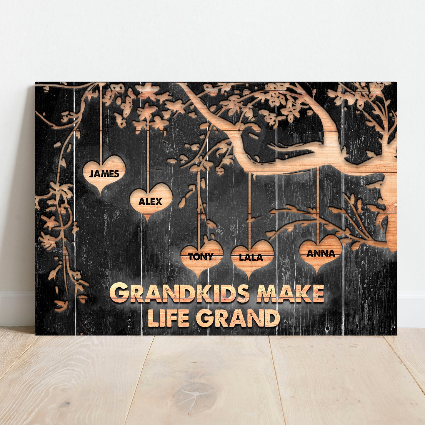 Grandkids make life grand personalized family canvas sign in rustic word-art style