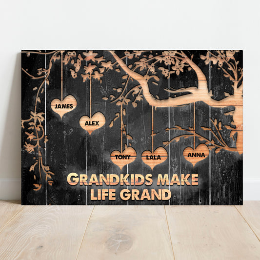 Grandkids make life grand personalized family canvas sign in rustic word-art style