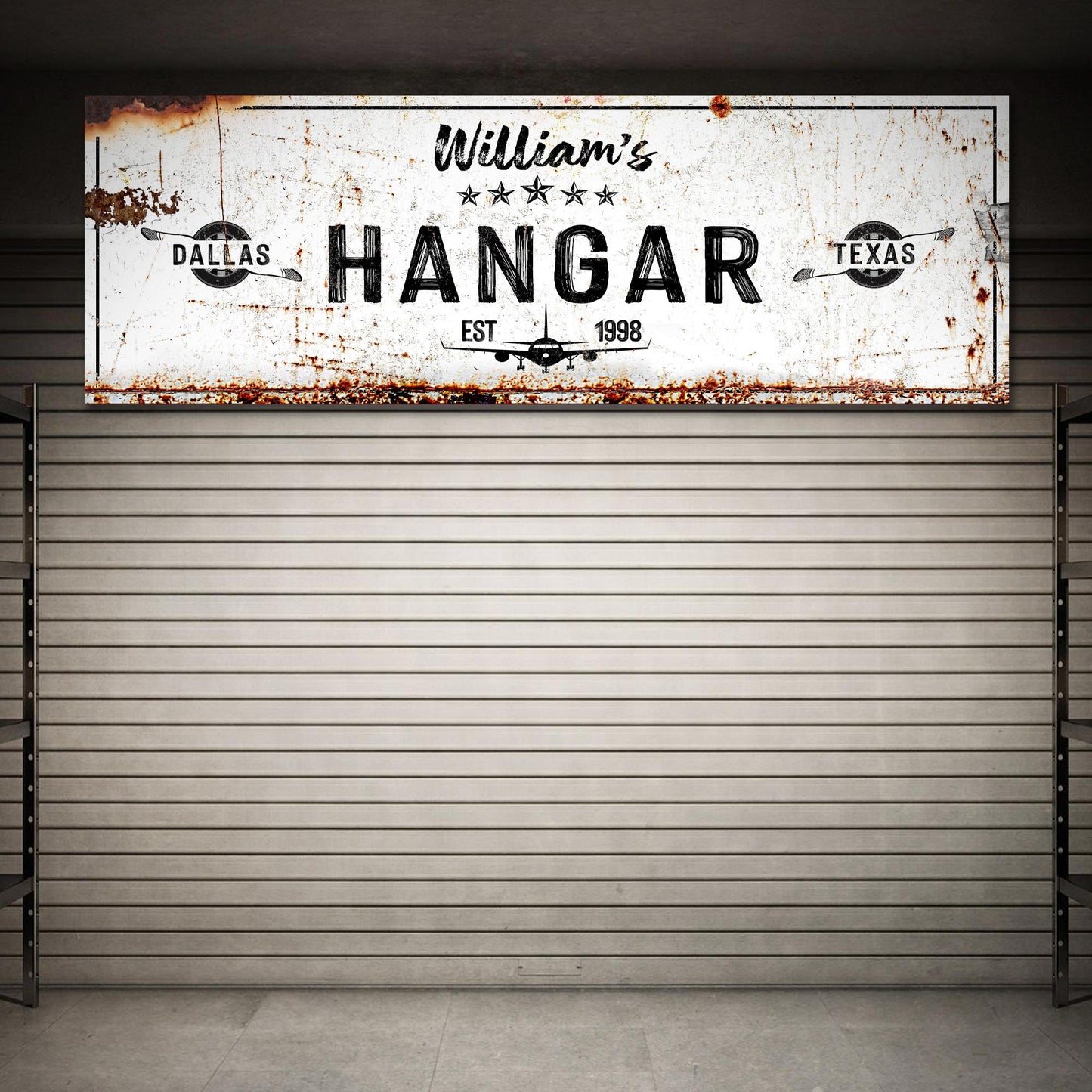 Airplane Hangar Personalized Canvas Sign II