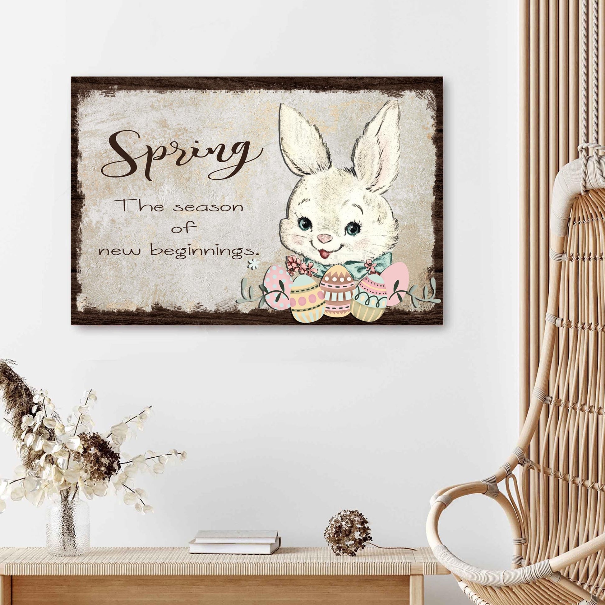 Easter bunny spring canvas sign with pastel colors and rustic lettering