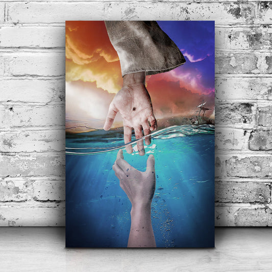 Hand of God faith canvas wall art with rustic inspirational word art