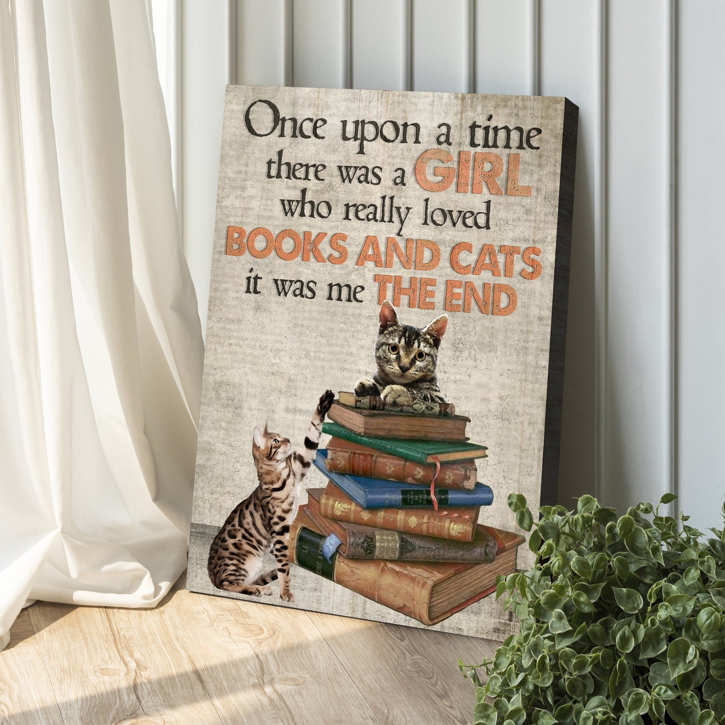 A Girl Who Loved Books And Cats Canvas Sign