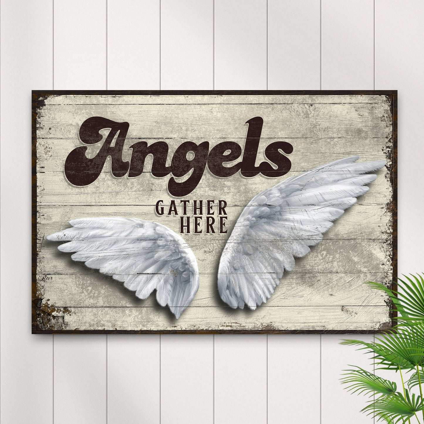 Angels Gather Here canvas sign